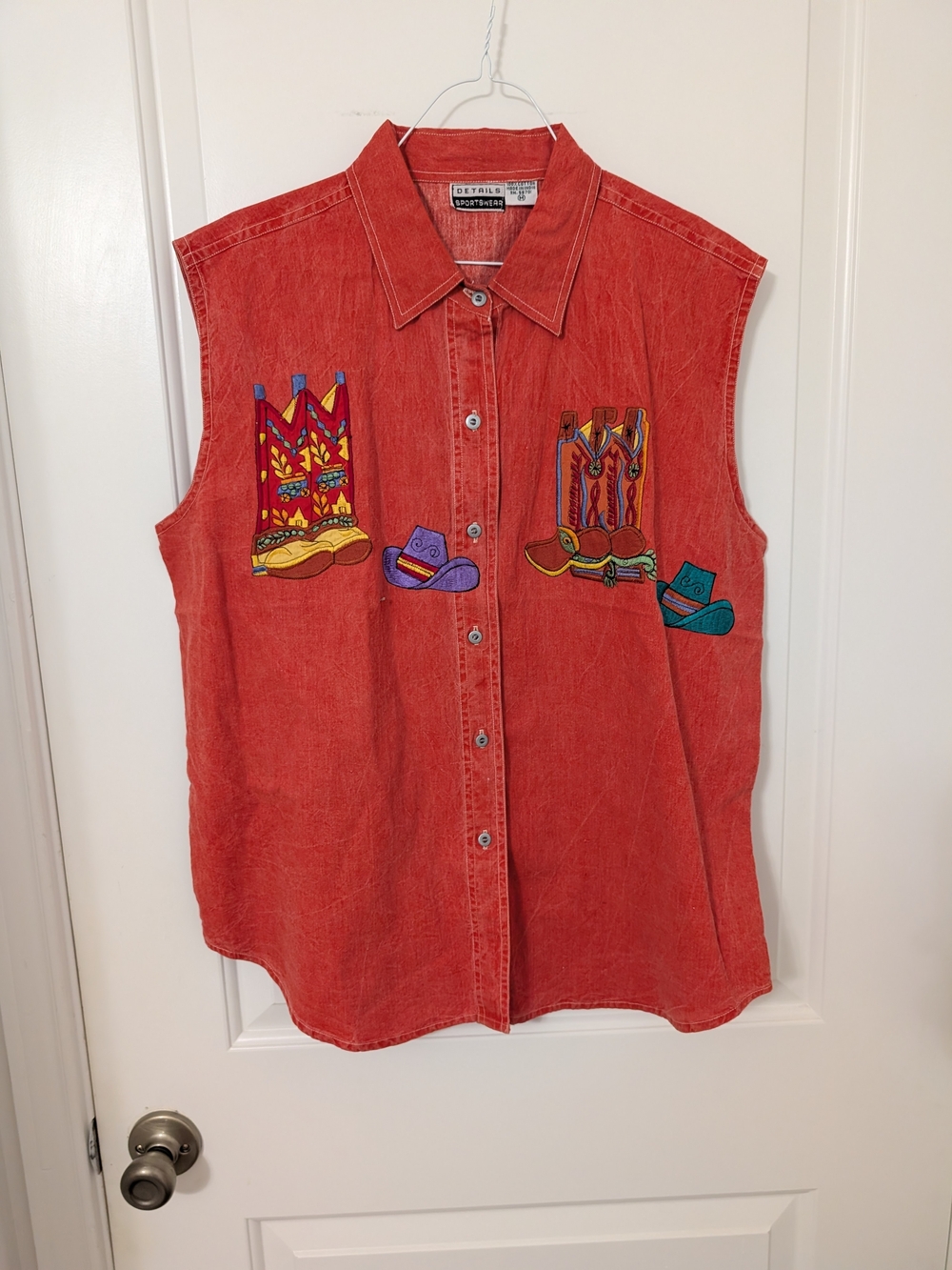 Vintage Details Sportswear Cowboy Boots Embroidered Western Shirt M